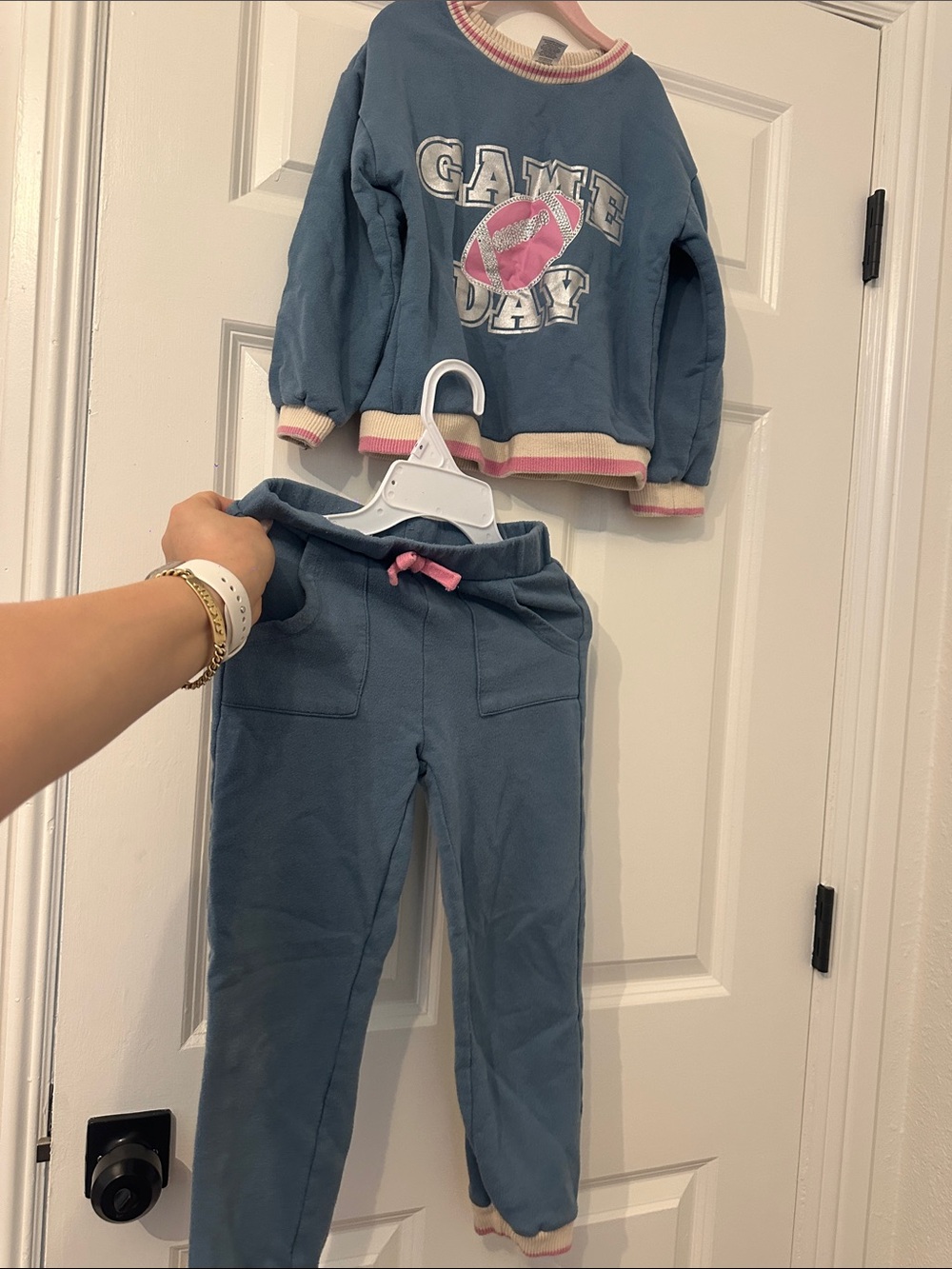 Derek Heart Blue Sweatpants with Pink Drawstring